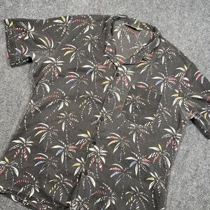 Vtg Fast Breakers Black Hawaiian Print Summer Vacation Button Up Shirt Sz L